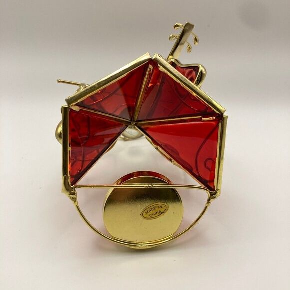 Vintage Stained Glass Tea Light Candle‎ Holder Red/Gold Angel Playing Violin - Picture 4 of 4